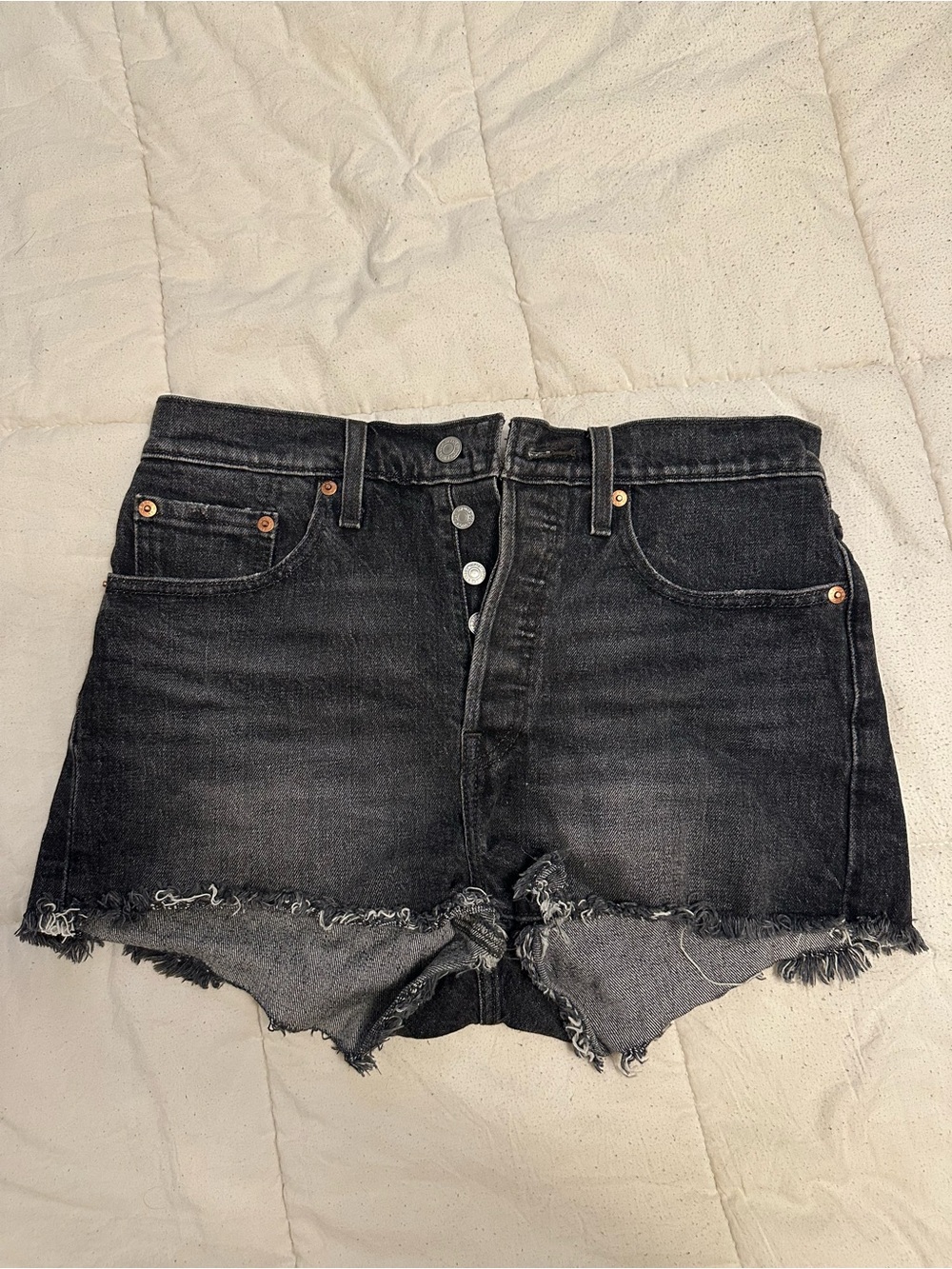 Levi's 501 Black Distressed High-Rise Denim Shorts